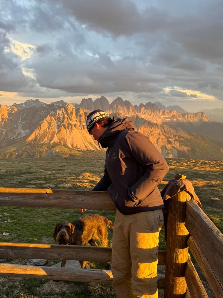 Corsin Curtins outdoors in the Swiss mountains at sunrise